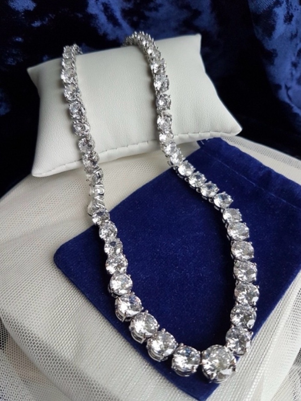 Swarovski Elements Platinum Plated Graduated Round Tennis Statement Necklace NEW